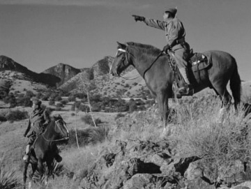 Two soldiers on horses from black and white film