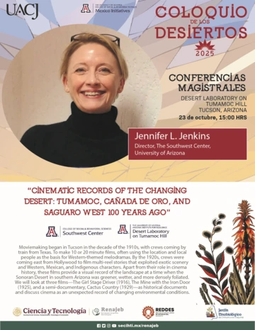 Portrait of Jennifer Jenkins and Coloquios del Desierto logo