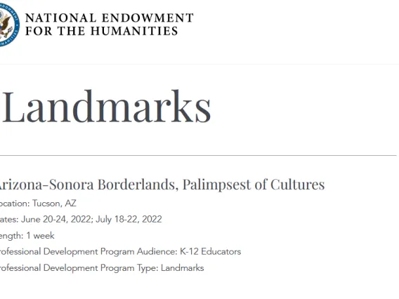 NEH Landmarks grant announcement, screenshot from NEH website