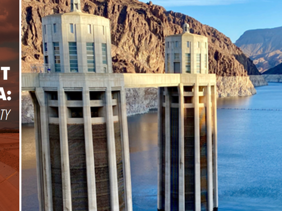 cover of Water resilient Agriculture report and picture of Hoover Dam