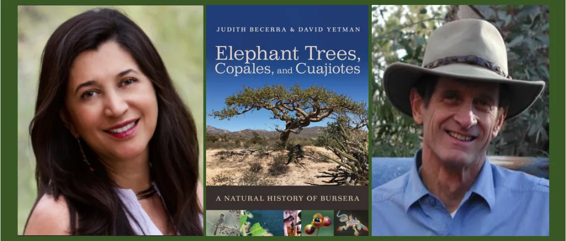 Portrait of Judith X Becerra and David Yetman, and book cover